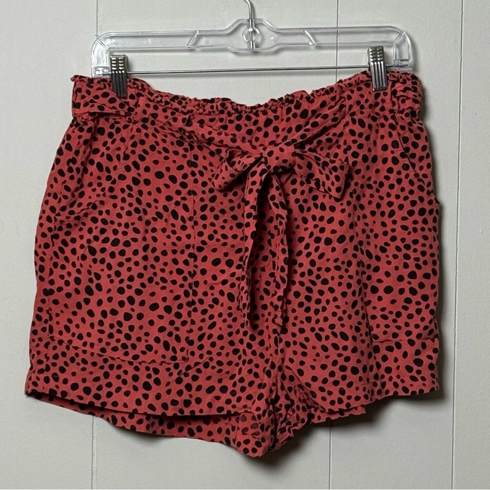 Primark Womens Burnt Orange Black Polka Dot 100% Viscose High Waist Shorts Sz 12